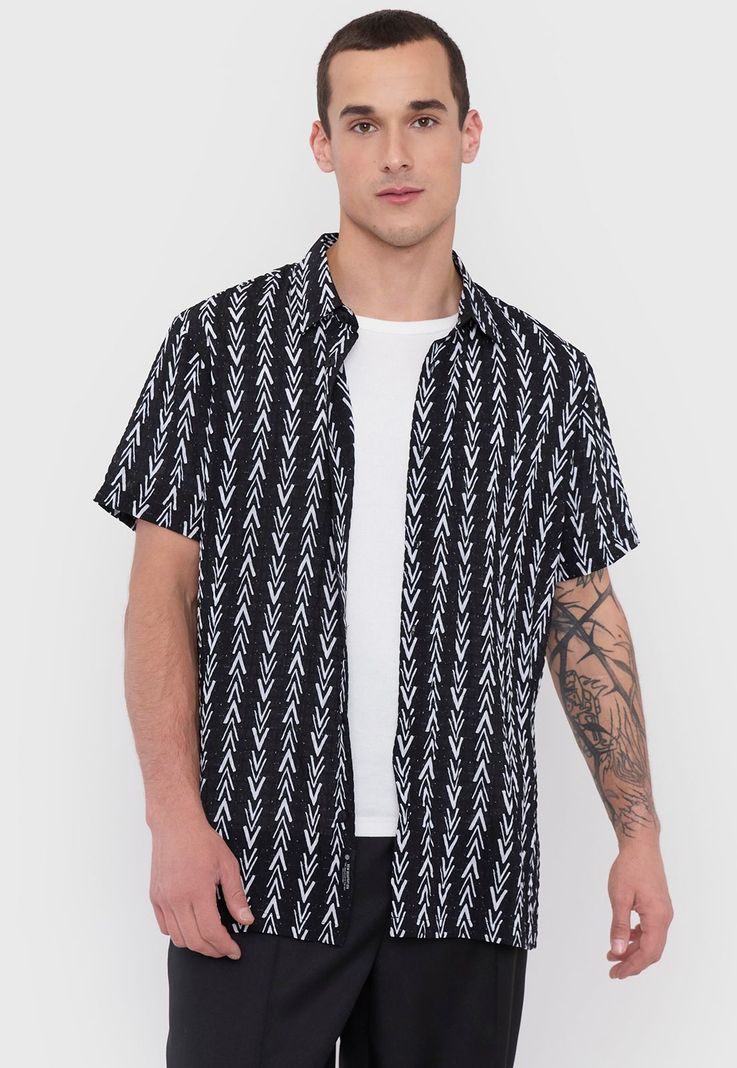 Guayabera Hombre Night Print Negro Corona-0