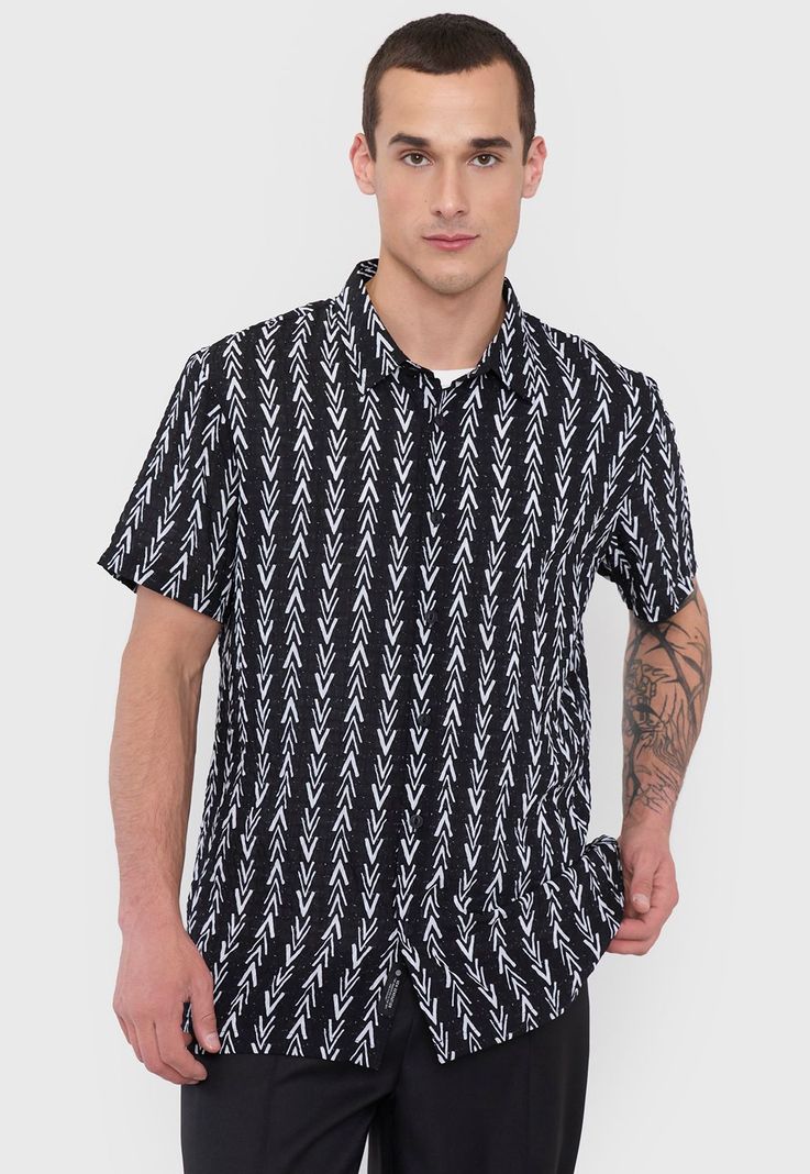 Guayabera Hombre Night Print Negro Corona-2