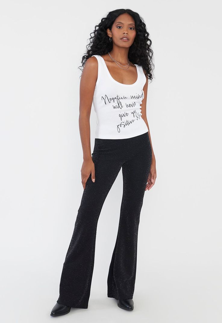 Calza Mujer Flare Fit Brillos Negro Corona-0