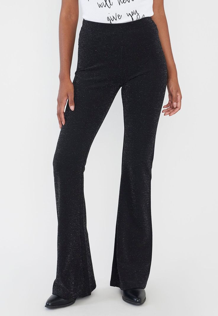 Calza Mujer Flare Fit Brillos Negro Corona-1