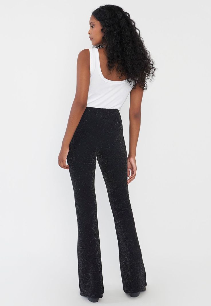 Calza Mujer Flare Fit Brillos Negro Corona-2