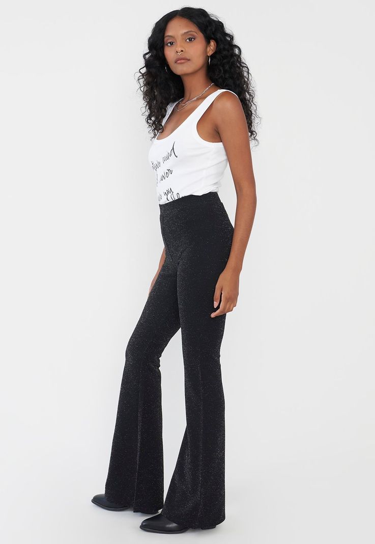 Calza Mujer Flare Fit Brillos Negro Corona-3