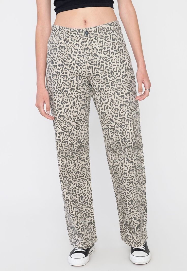 Jeans Mujer Straight Fit Animal Print Beige Corona-1