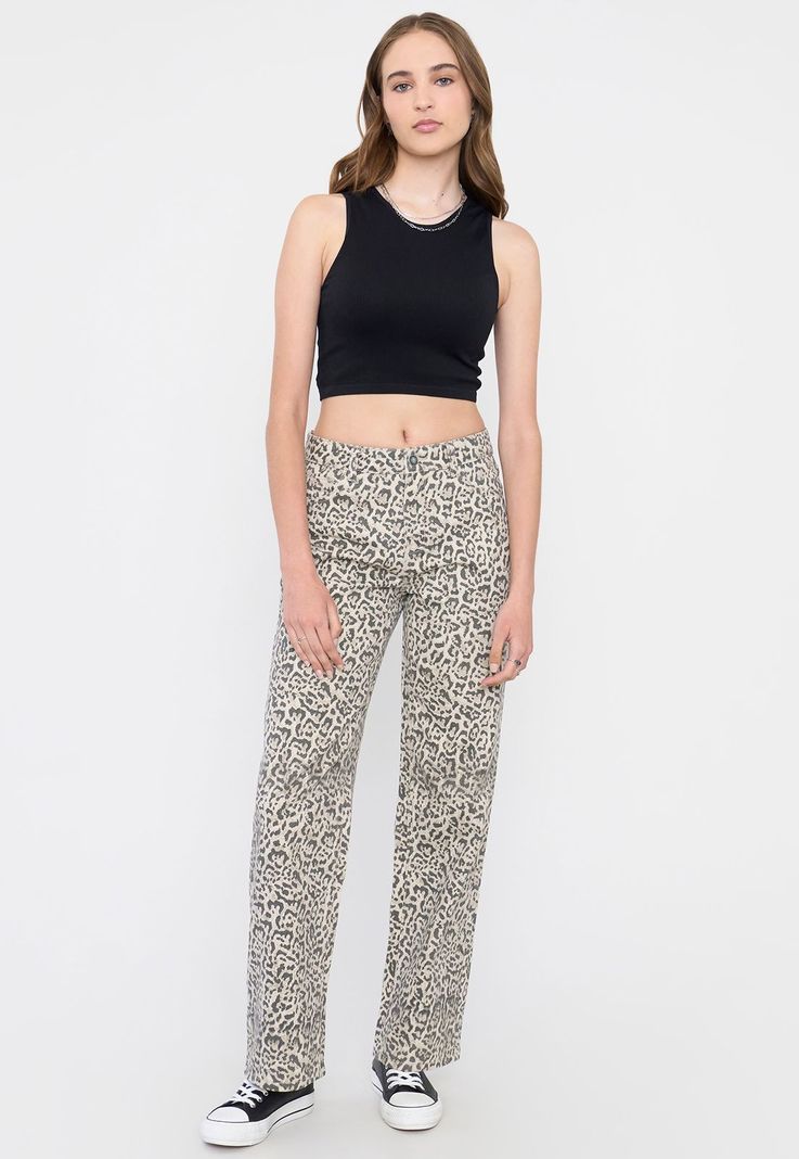 Jeans Mujer Straight Fit Animal Print Beige Corona-3