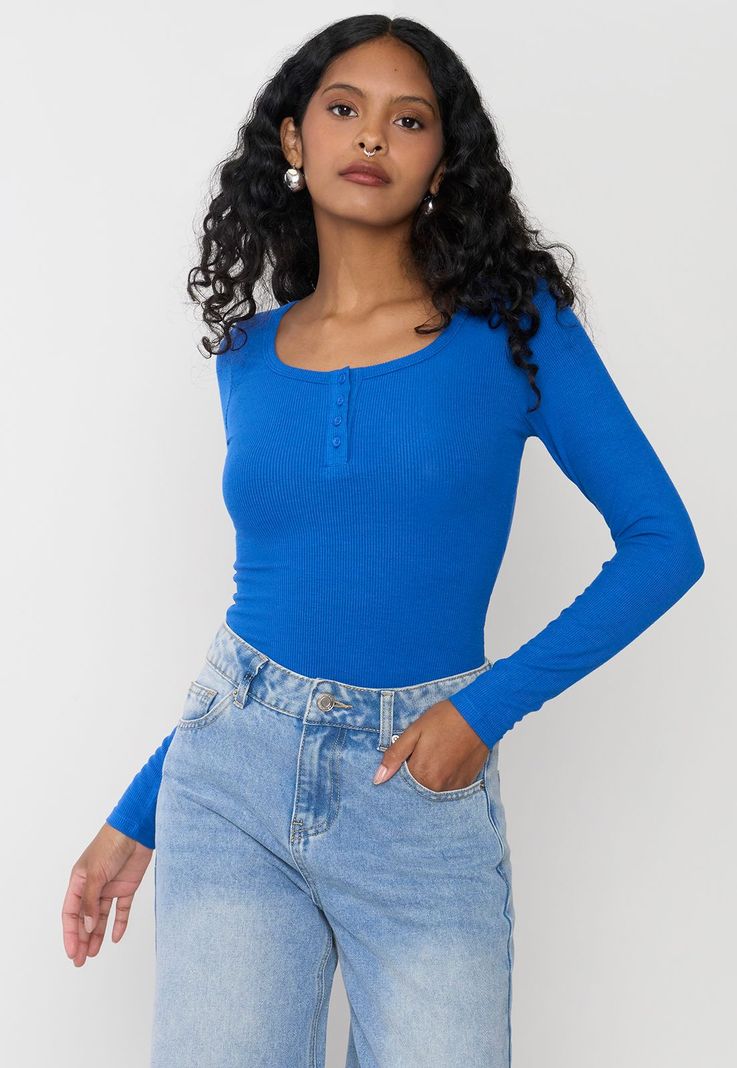 Body Mujer Manga Larga Botones Azul Corona-0