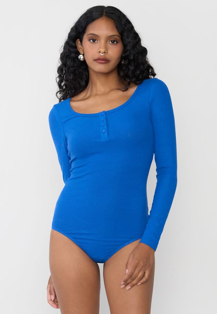 Body Mujer Manga Larga Botones Azul Corona-2