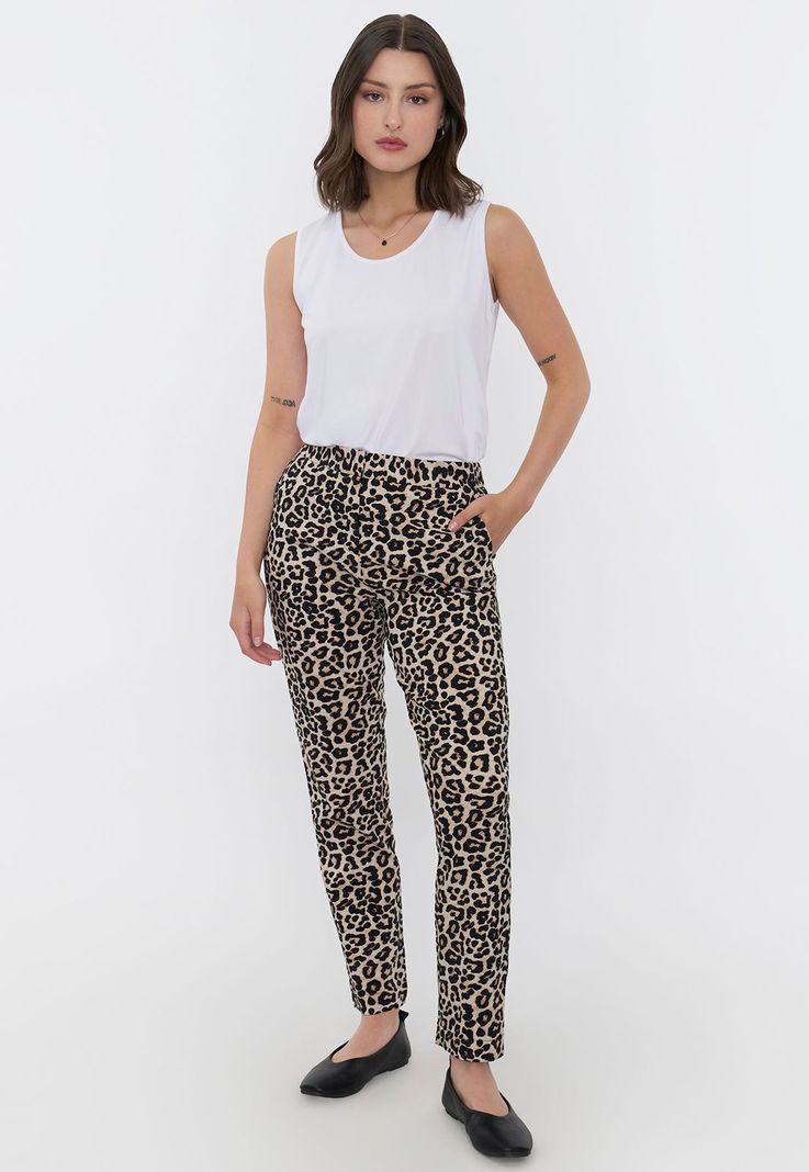 Pantalón Mujer Básico Animal Print Café Corona-0