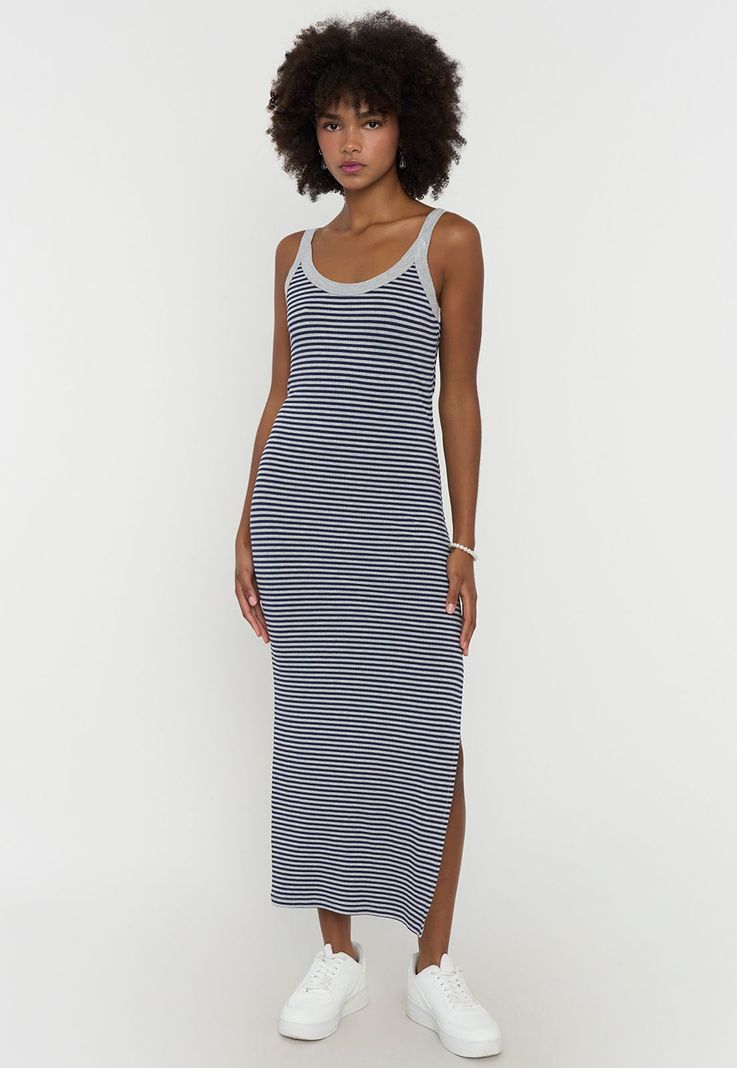 Vestido Mujer Largo Líneas Básico Gris Corona-0
