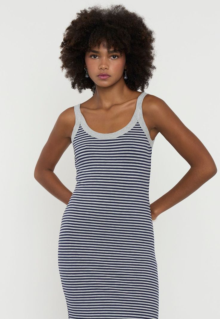Vestido Mujer Largo Líneas Básico Gris Corona-2