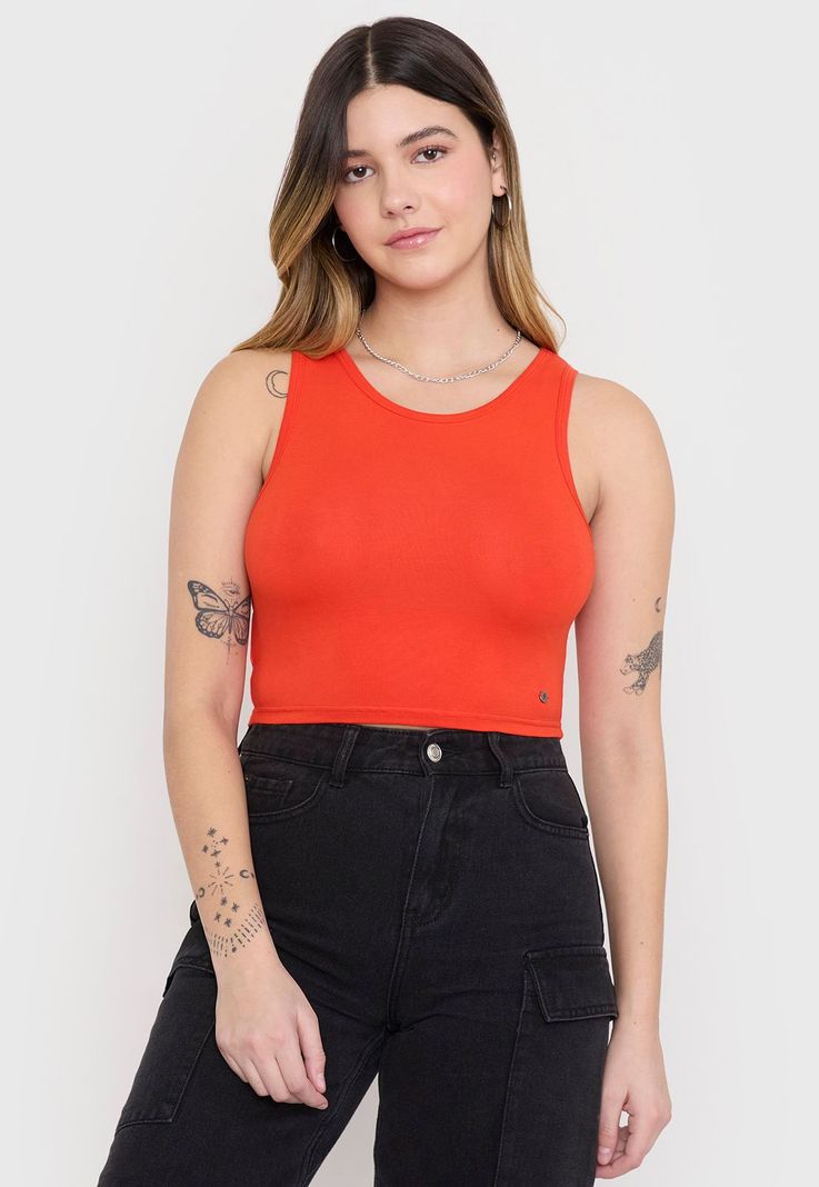 Polera Mujer Sin Mangas Crop Rojo Corona-0