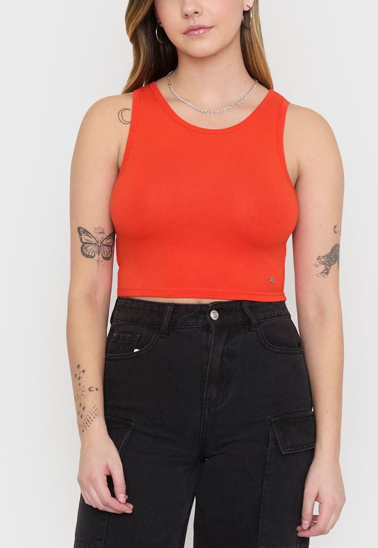 Polera Mujer Sin Mangas Crop Rojo Corona-2