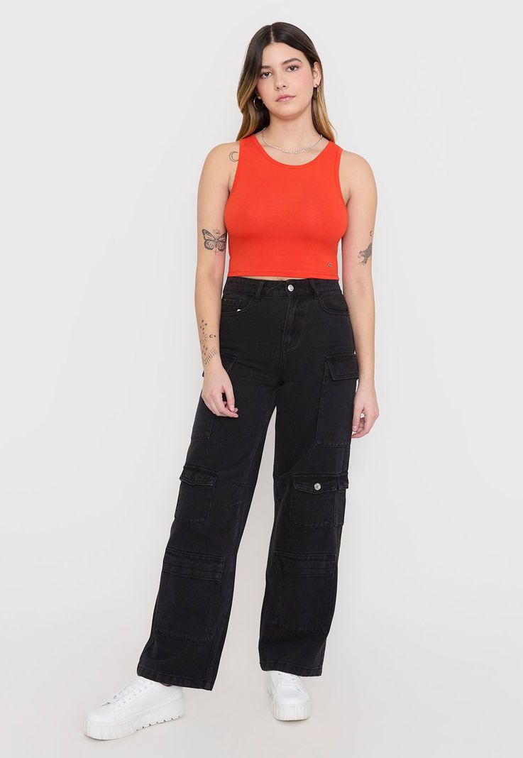 Polera Mujer Sin Mangas Crop Rojo Corona-3