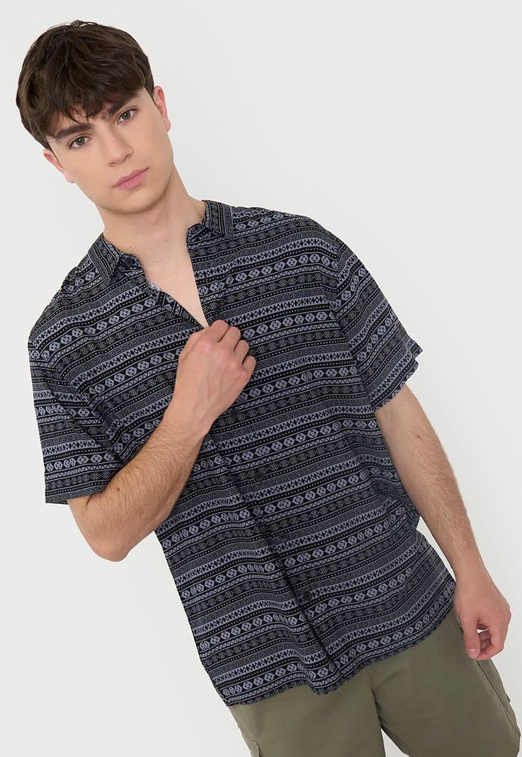 Guayabera Hombre Viscosa Tribal Gris Corona-2