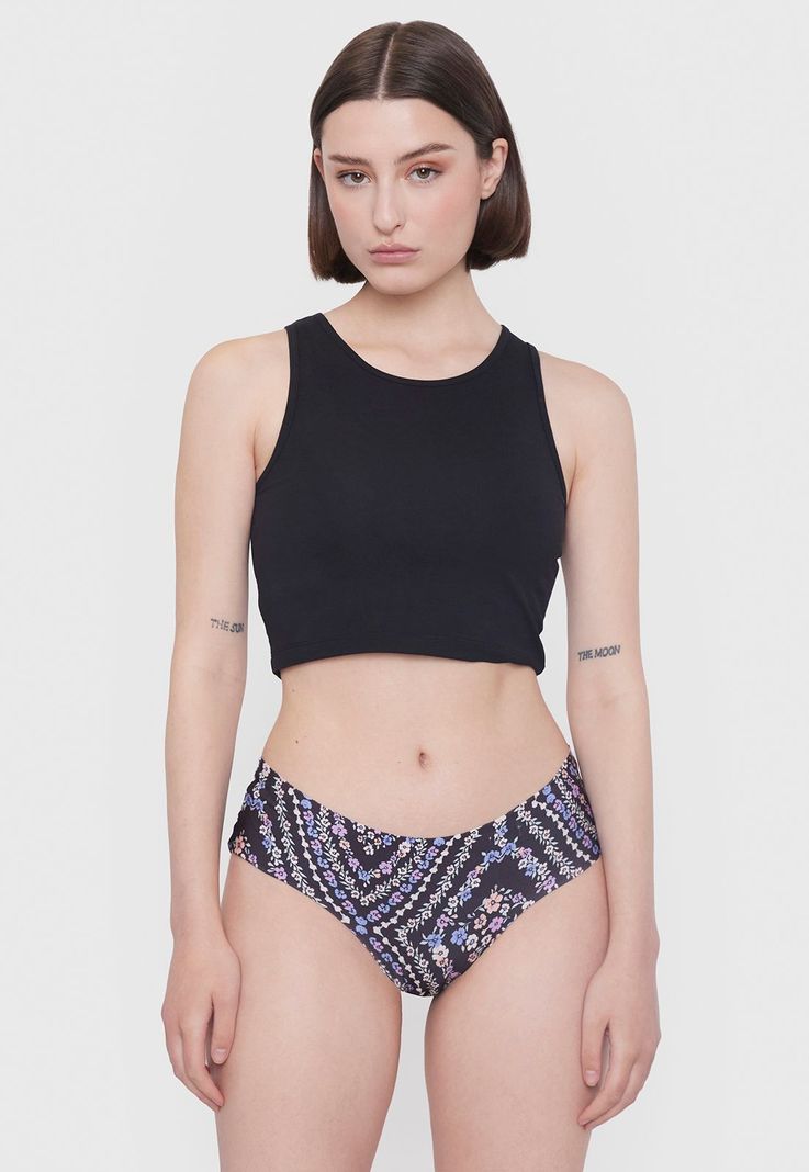 Pantaleta Mujer Microfibra Flores Negro Corona-3