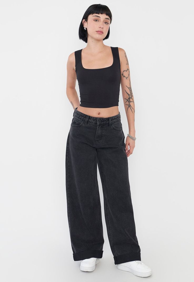 Jeans Mujer Extra Wide Leg Fit Full Length Negro Corona-0