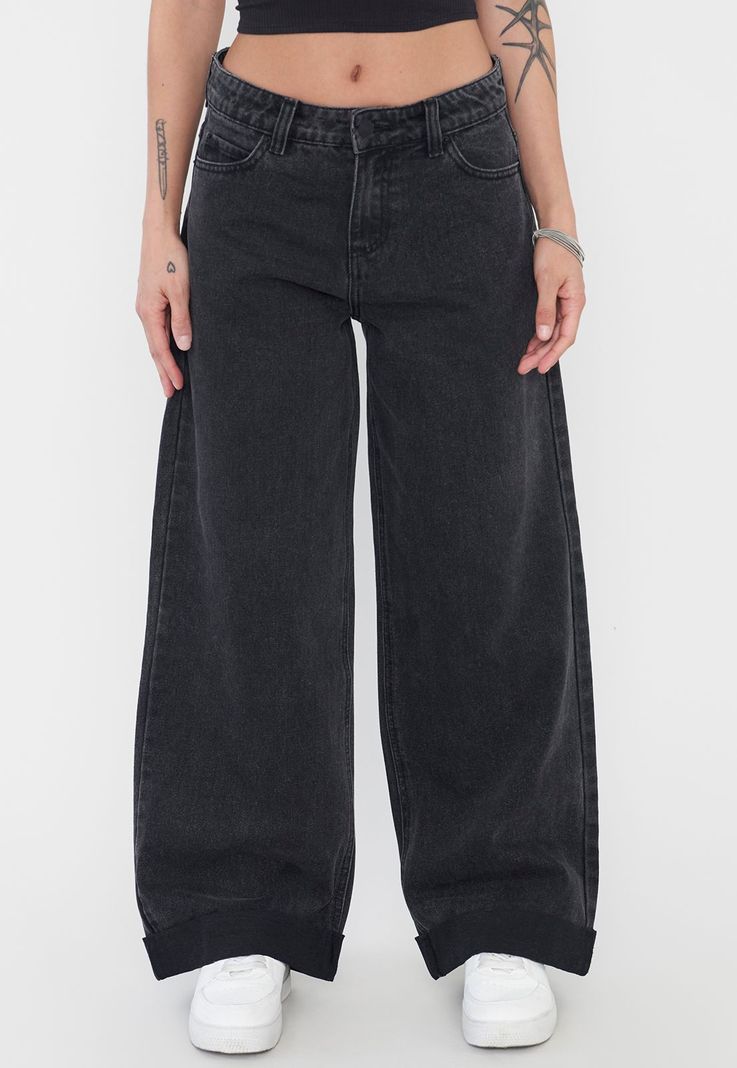 Jeans Mujer Extra Wide Leg Fit Full Length Negro Corona-1