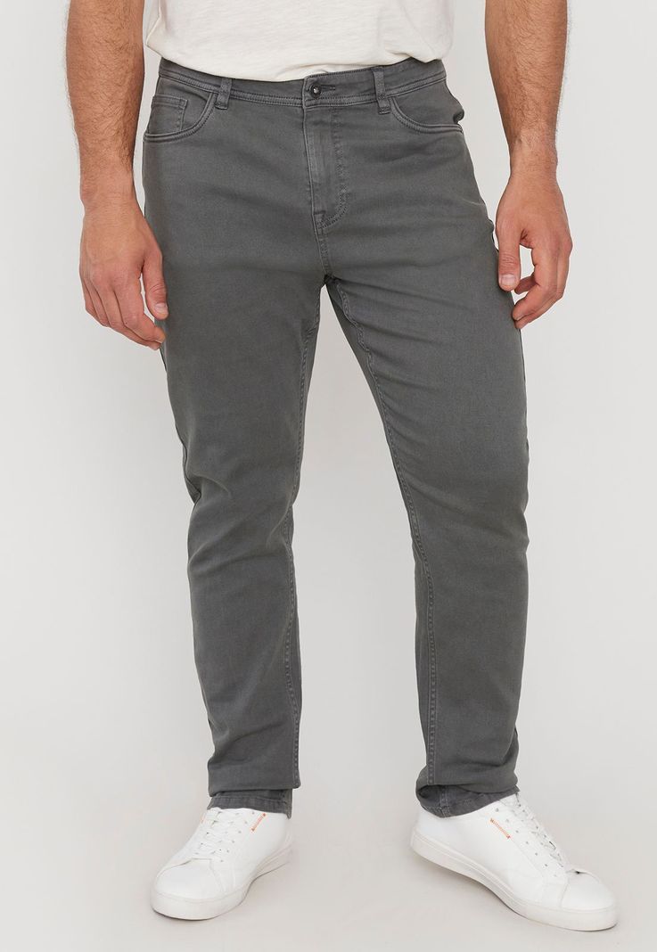 Pantalón Hombre Slim Fit 5 Pocket Gris Liso Corona-1