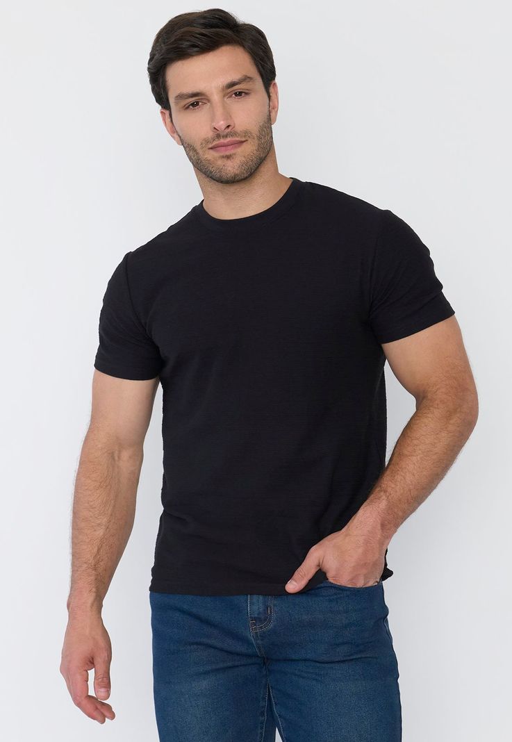 Polera Hombre Textura Negro Corona-0