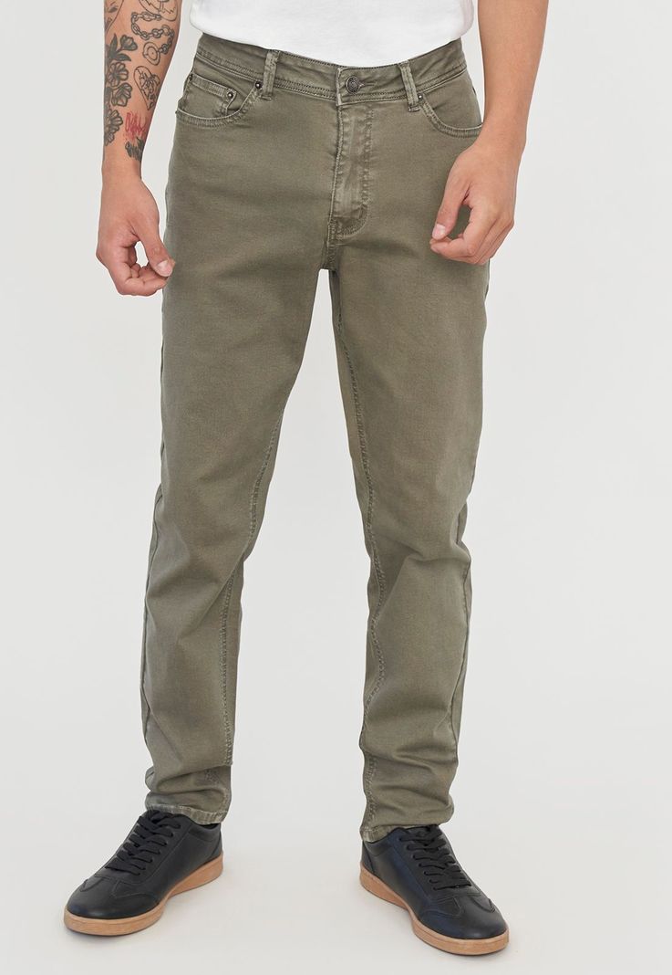 Jeans Hombre Skinny Fit Liso Color Verde Corona-1