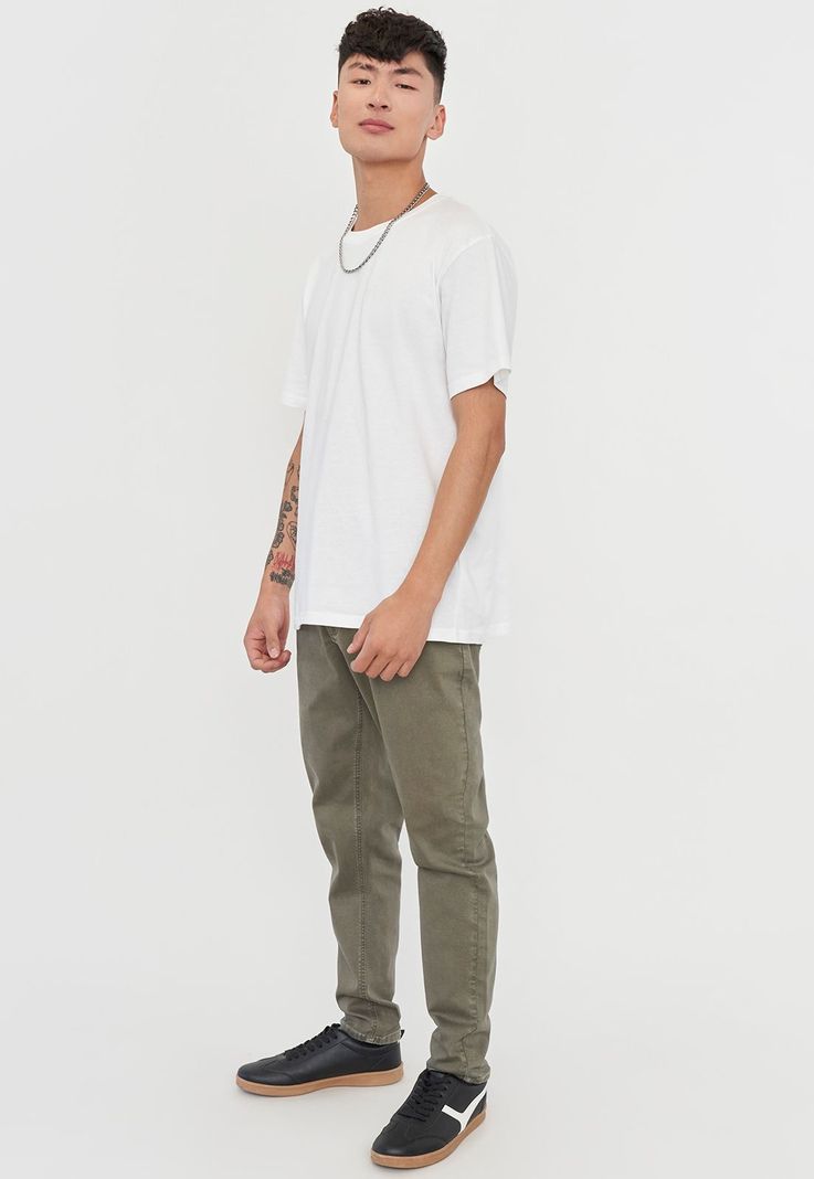 Jeans Hombre Skinny Fit Liso Color Verde Corona-3
