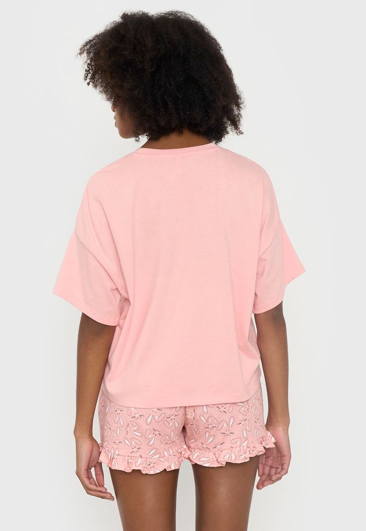Pijama Mujer Corto Oversize Vuelos Coral Conejos Corona-1