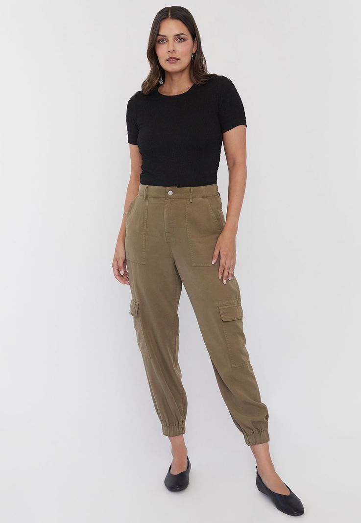 Pantalón Mujer Jogger Cargo Verde Oliva Corona-0