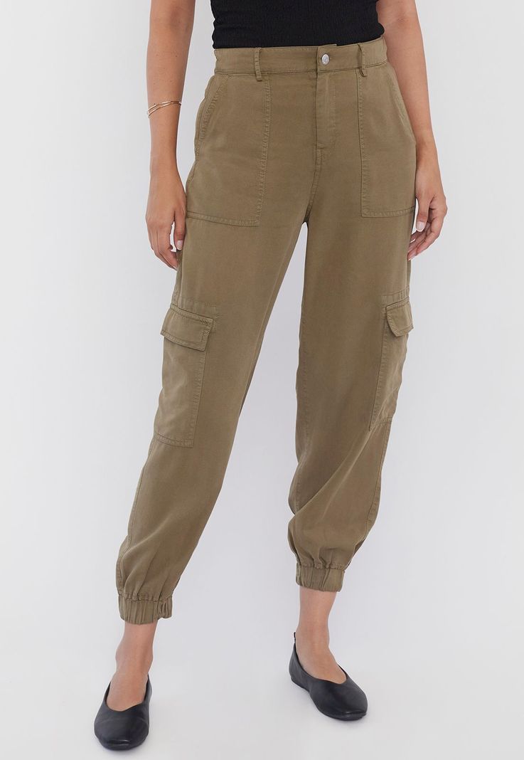 Pantalón Mujer Jogger Cargo Verde Oliva Corona-1