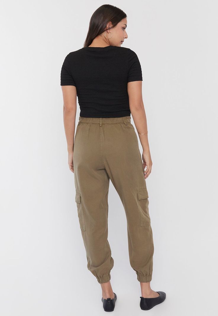 Pantalón Mujer Jogger Cargo Verde Oliva Corona-2