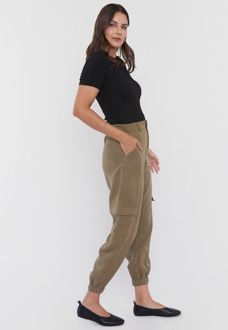 Pantalón Mujer Jogger Cargo Verde Oliva Corona-3