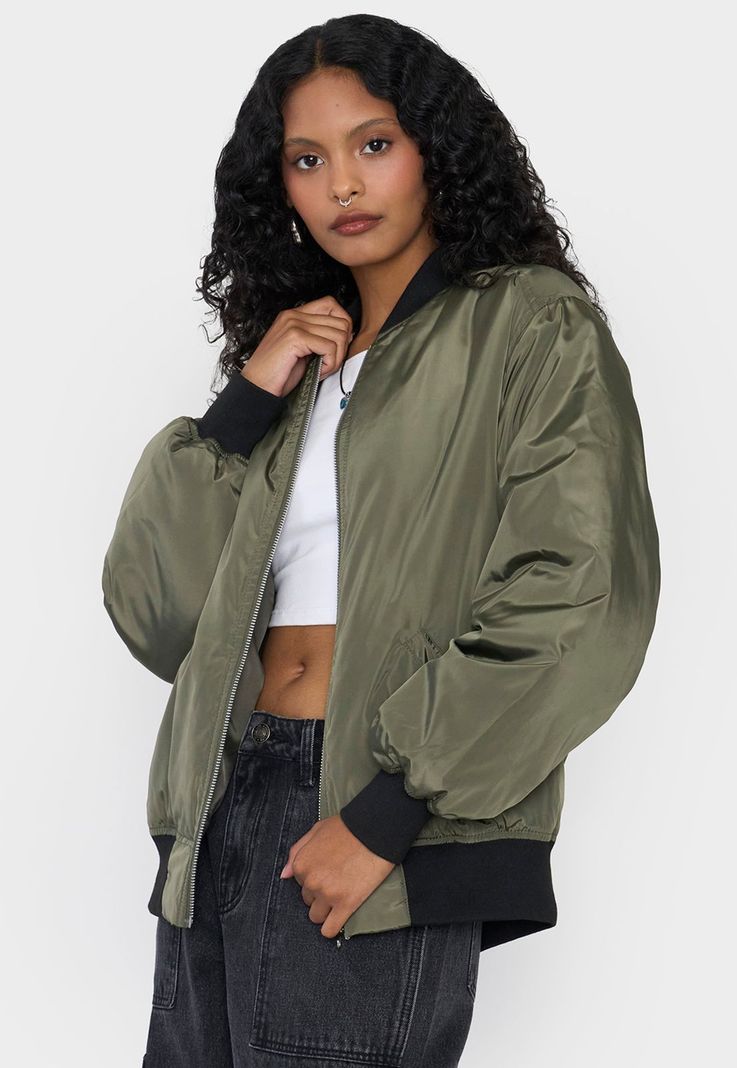 Chaqueta Mujer Bomber Básica Verde Corona-0