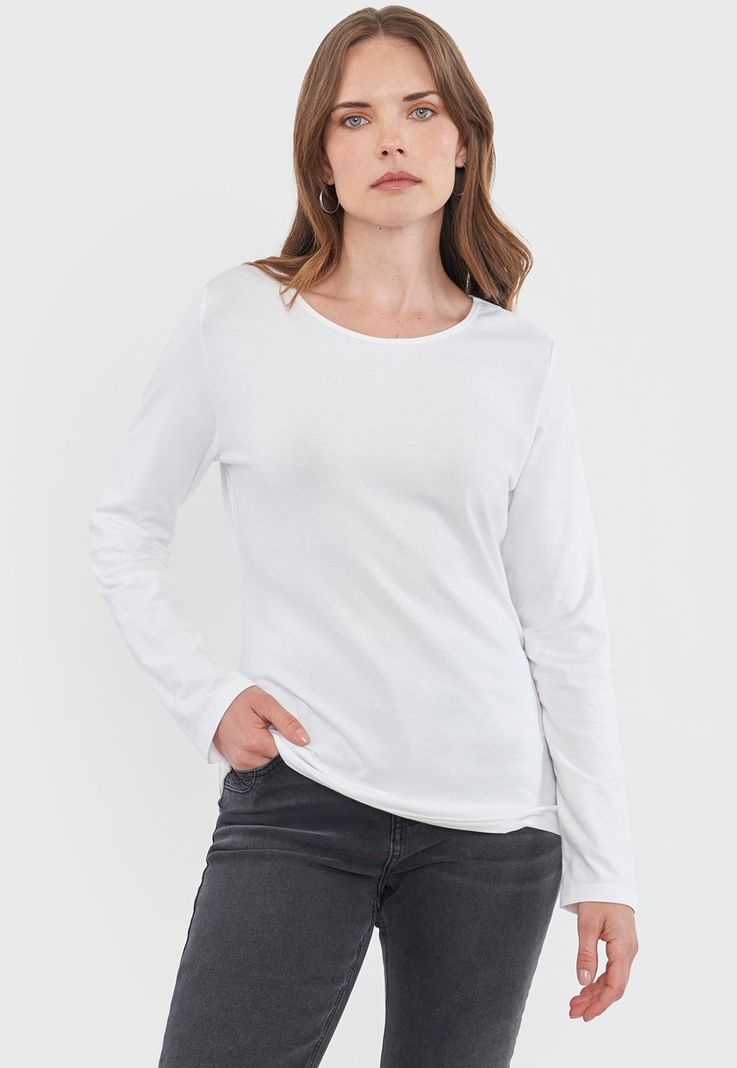 Polera Mujer Básica Manga Larga Blanco Corona-0