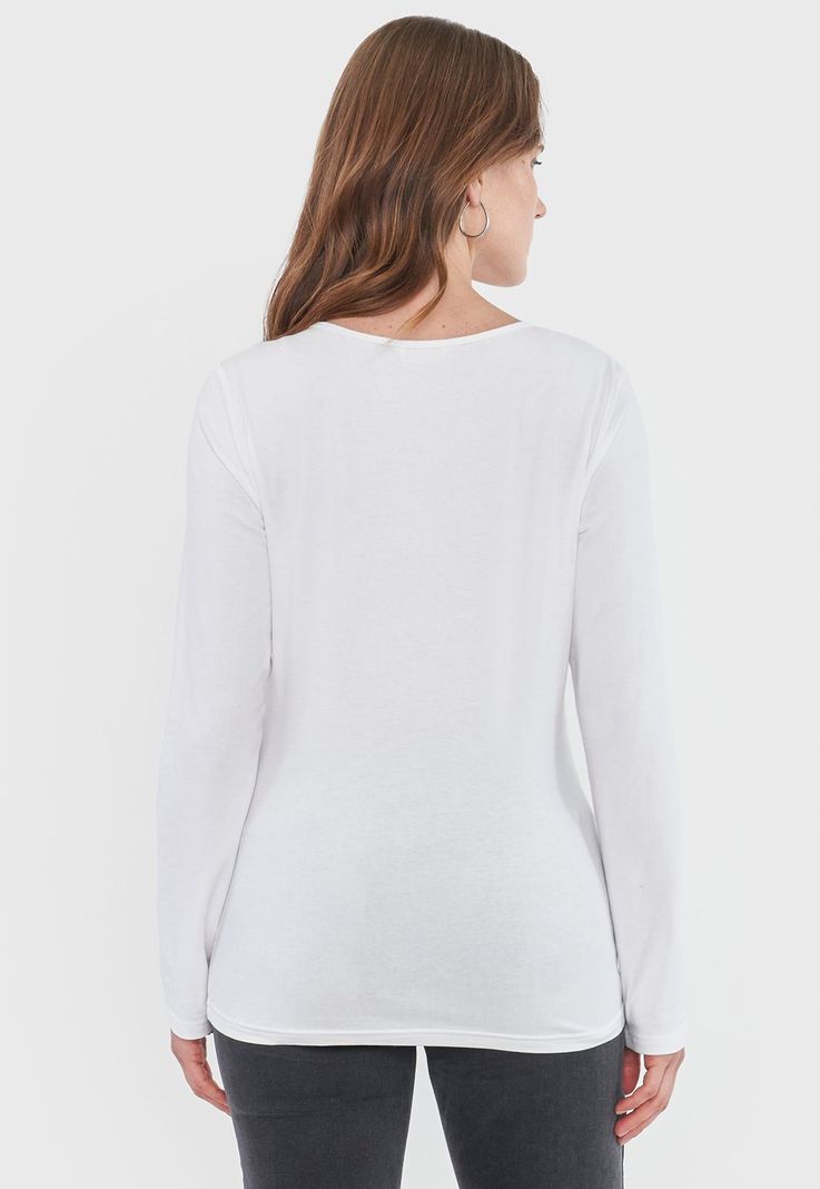 Polera Mujer Básica Manga Larga Blanco Corona-1