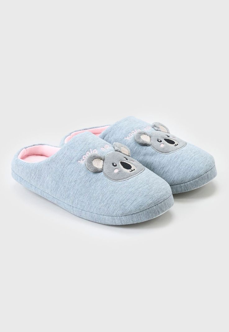 Pantufla Mujer Caras Oso Gris Corona-0