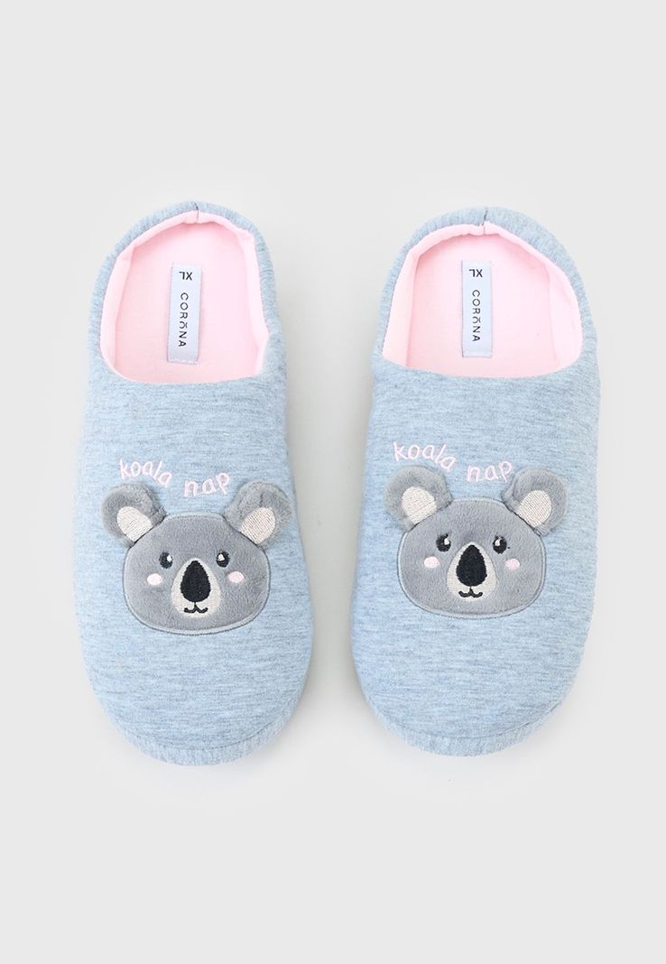 Pantufla Mujer Caras Oso Gris Corona-2