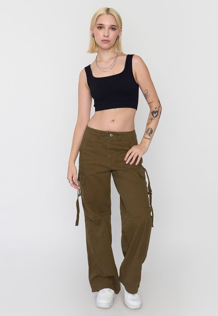Pantalón Mujer Doble Cargo Color Verde Corona-0