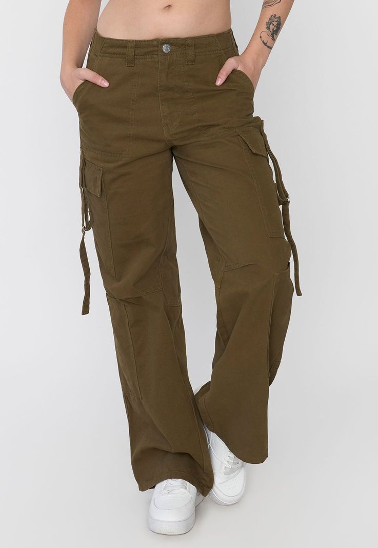 Pantalón Mujer Doble Cargo Color Verde Corona-1