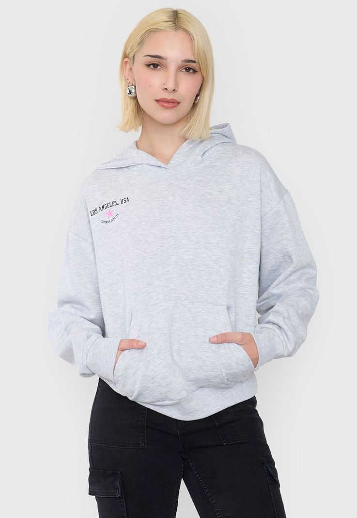 Polerón Mujer Hoodie Print Gris Melange Corona-0