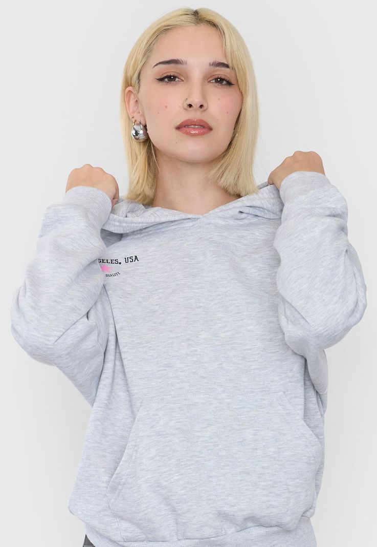 Polerón Mujer Hoodie Print Gris Melange Corona-2