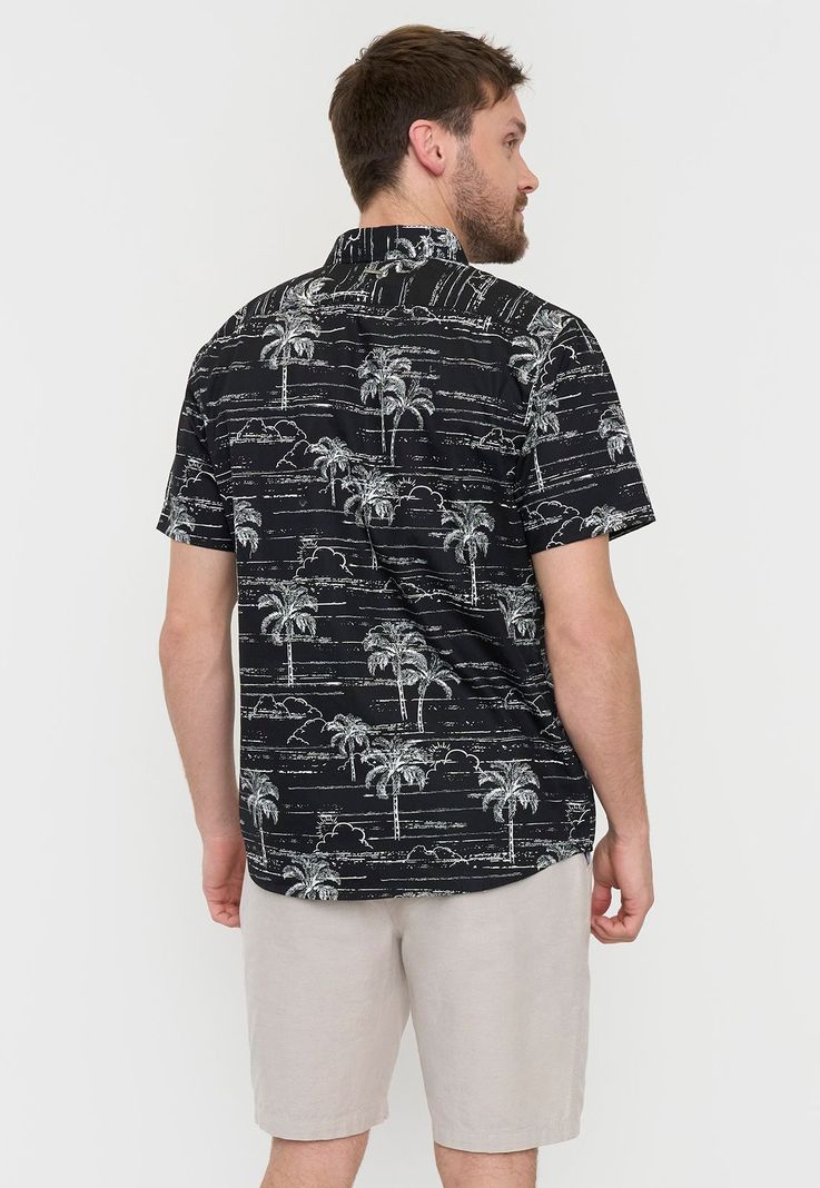 Camisa Hombre Mid Print Manga Corta Negro Corona-2