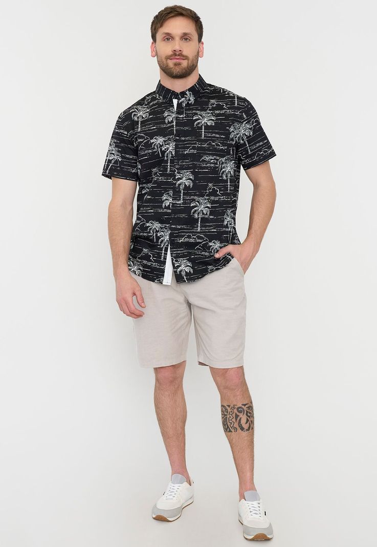 Camisa Hombre Mid Print Manga Corta Negro Corona-3