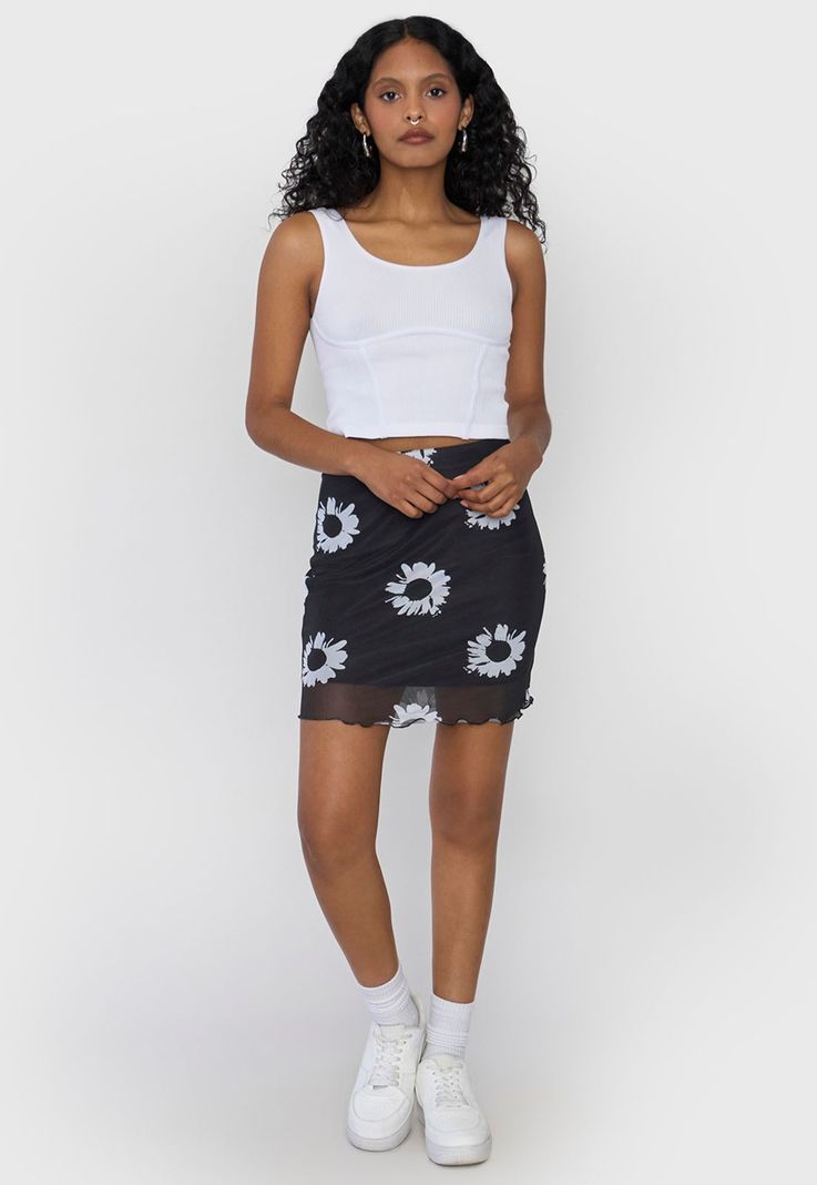 Falda Mujer Corta Malla Negro Corona-0