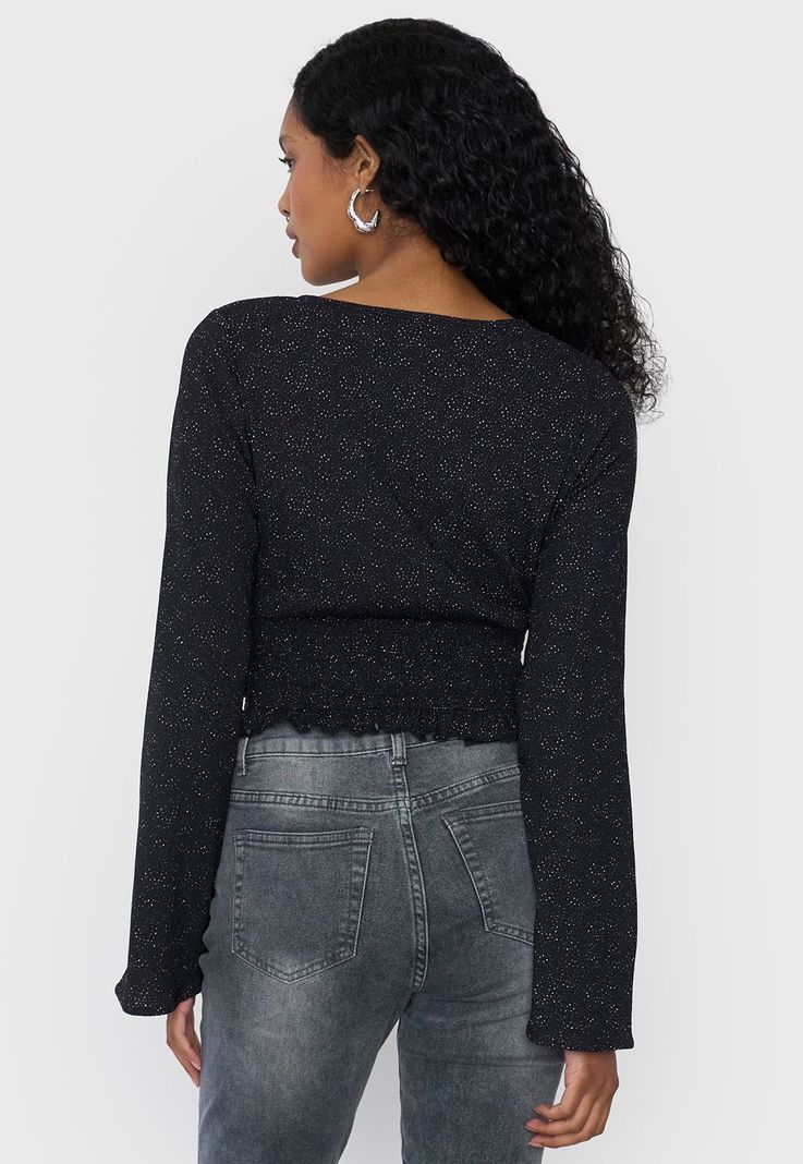 Blusa Mujer Manga Larga Campana Print Negro Corona-1