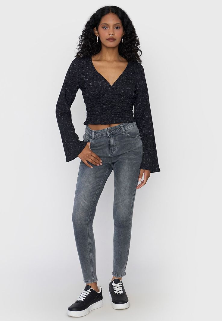 Blusa Mujer Manga Larga Campana Print Negro Corona-3