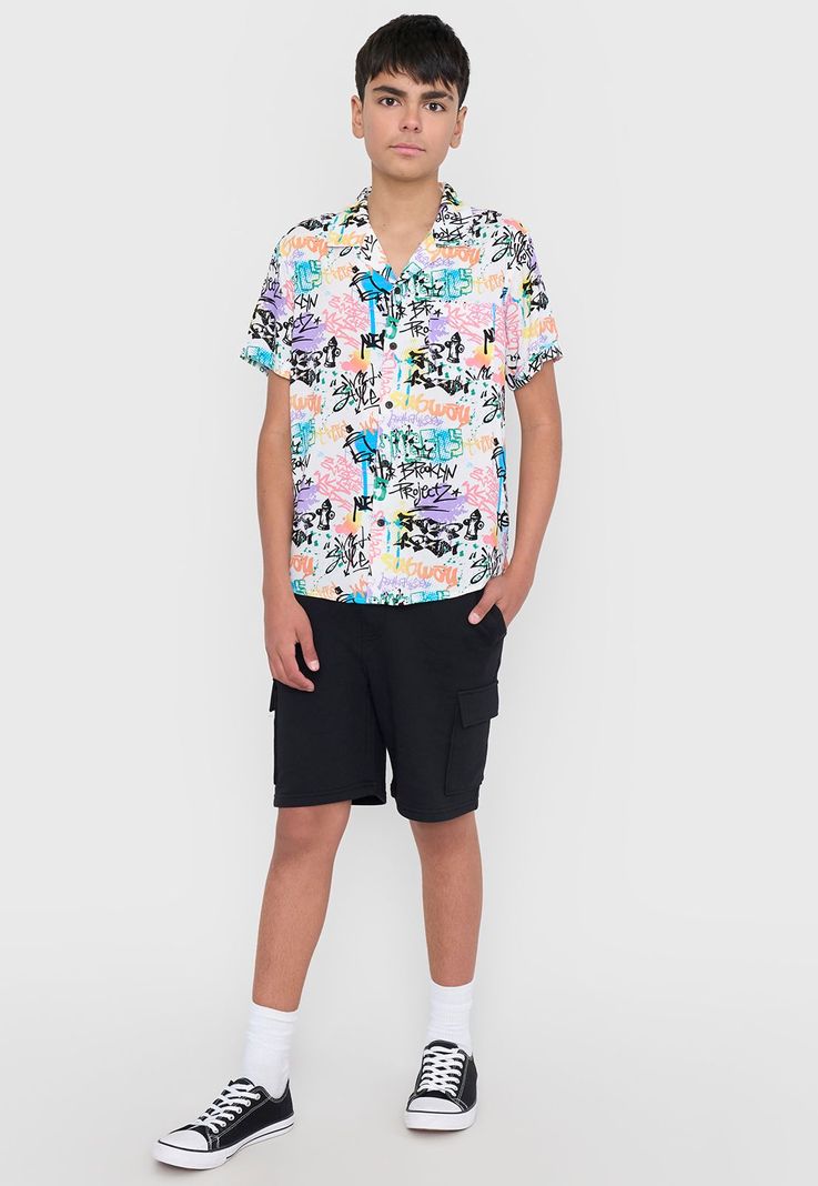 Camisa Niño Viscosa Fullprint Graffiti Blanco Corona-3