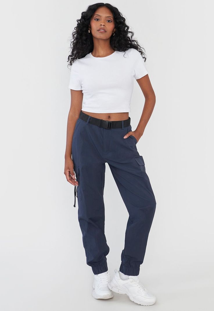 Pantalón Mujer Jogger Cargo Cinturón Gris Corona-0