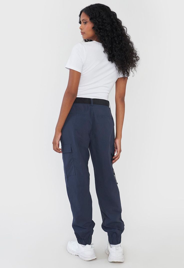 Pantalón Mujer Jogger Cargo Cinturón Gris Corona-2
