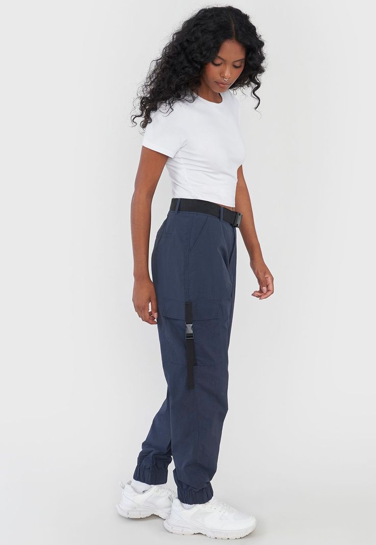 Pantalón Mujer Jogger Cargo Cinturón Gris Corona-3