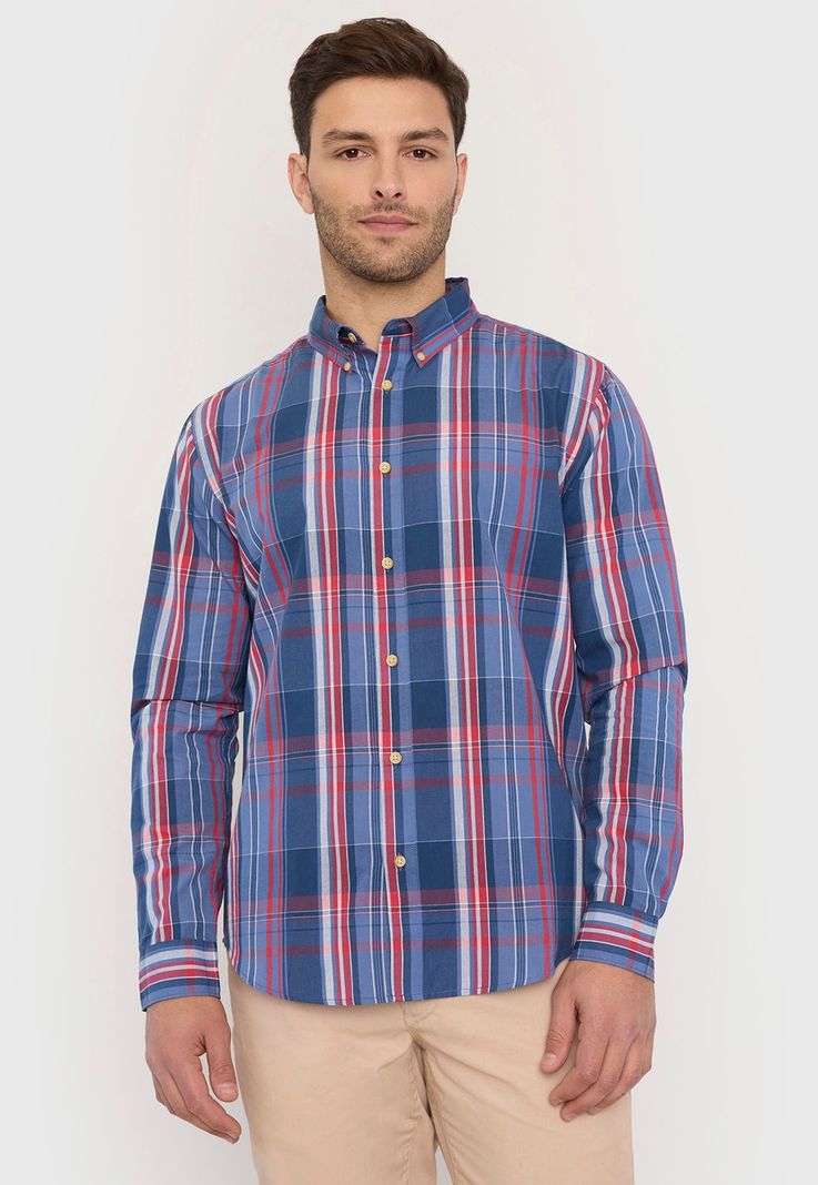 Camisa Hombre Escocesa Azul M/L Corona-0