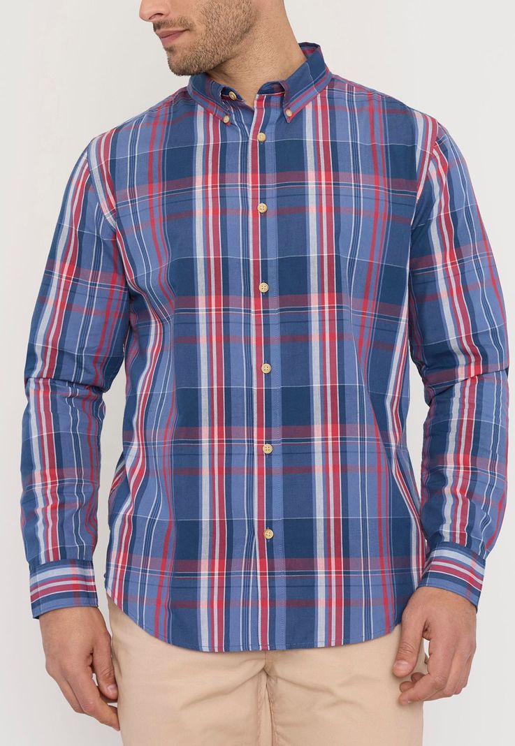 Camisa Hombre Escocesa Azul M/L Corona-2