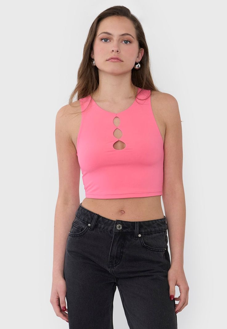 Peto Mujer Cut Out Frontal Sin Mangas Fucsia Corona-0